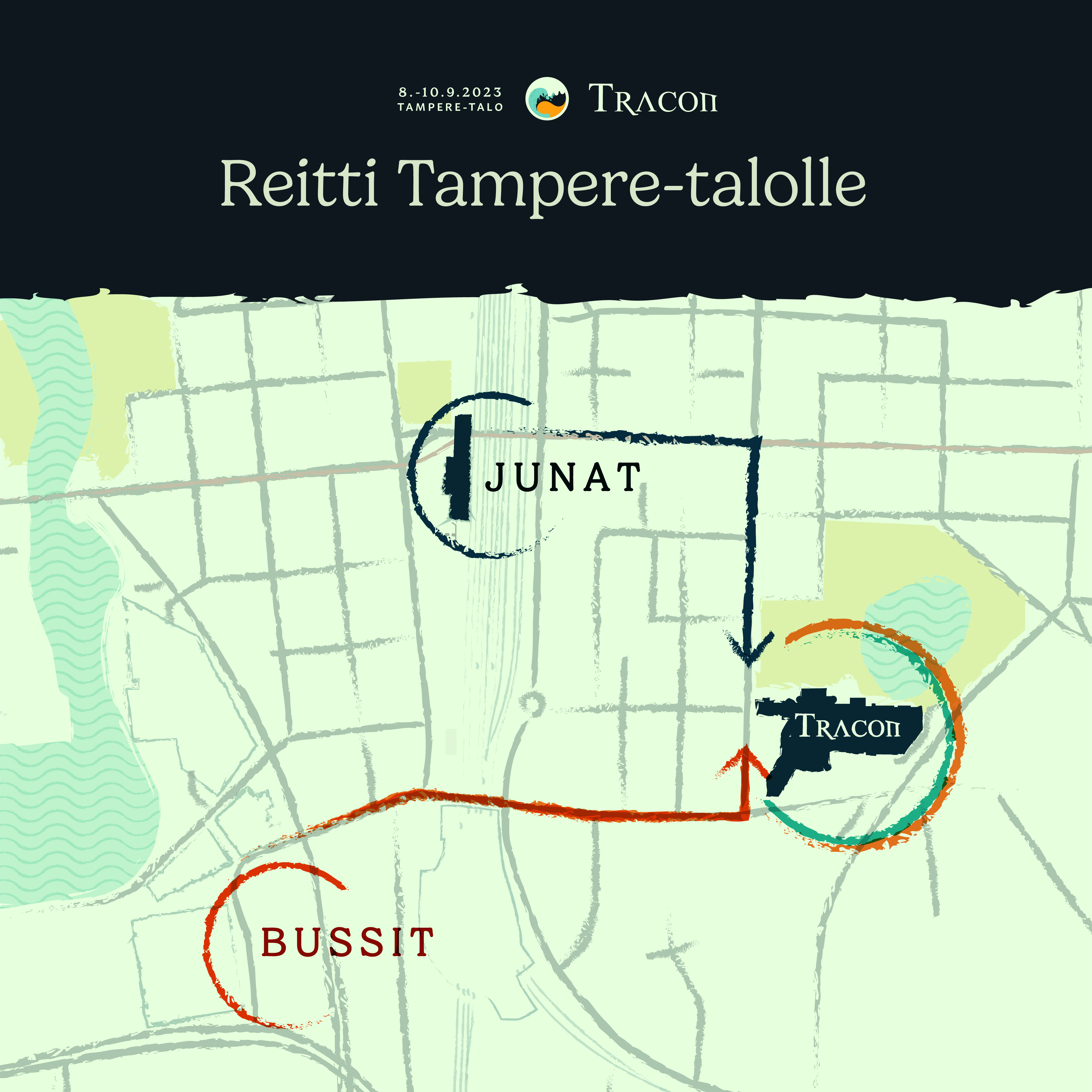 Kartta Traconiin saapumisesta.